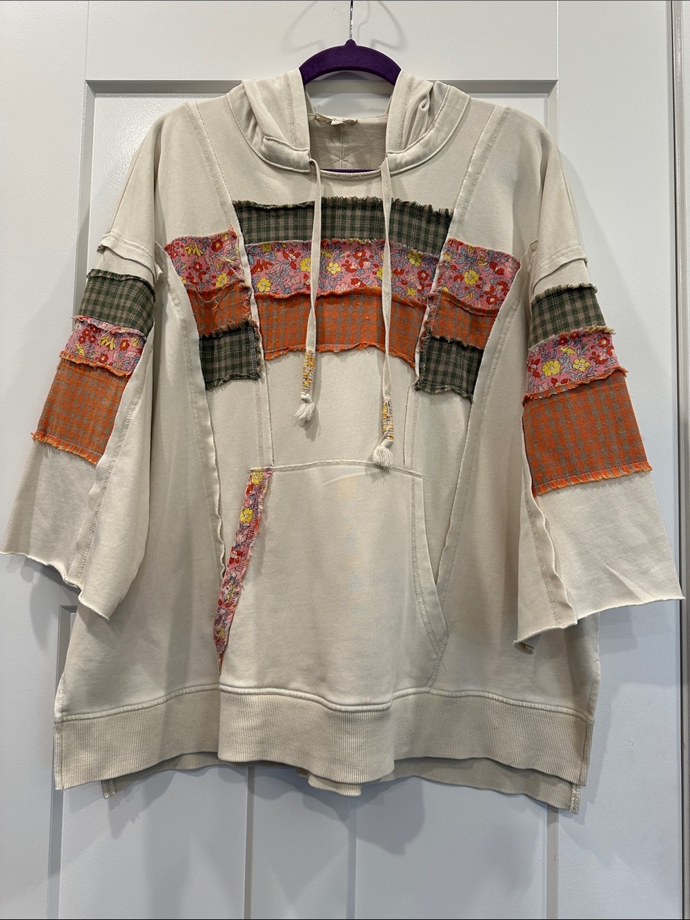 Easel Patchwork Pullover Hoodie, Size Medium